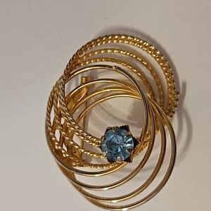 Vintage Gold-Tone with Large Light Blue Stone Brooch